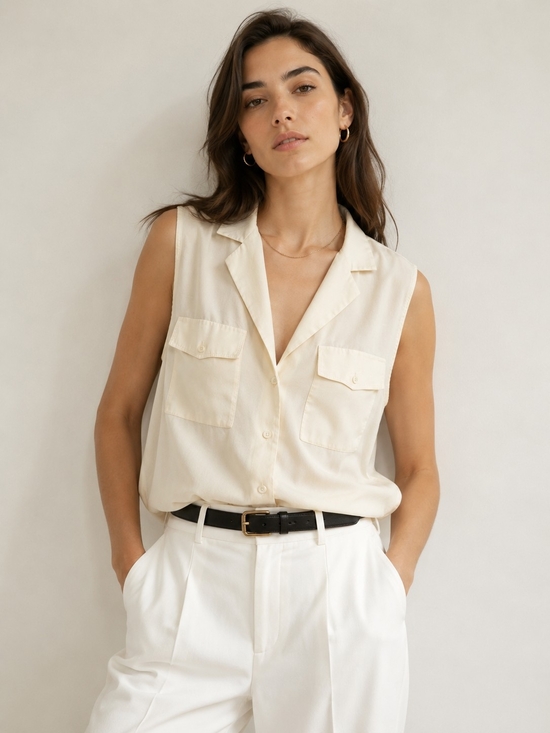 Frame Denim Tops - Frame 100% Silk Sleeveless Blouse in Soft Cream